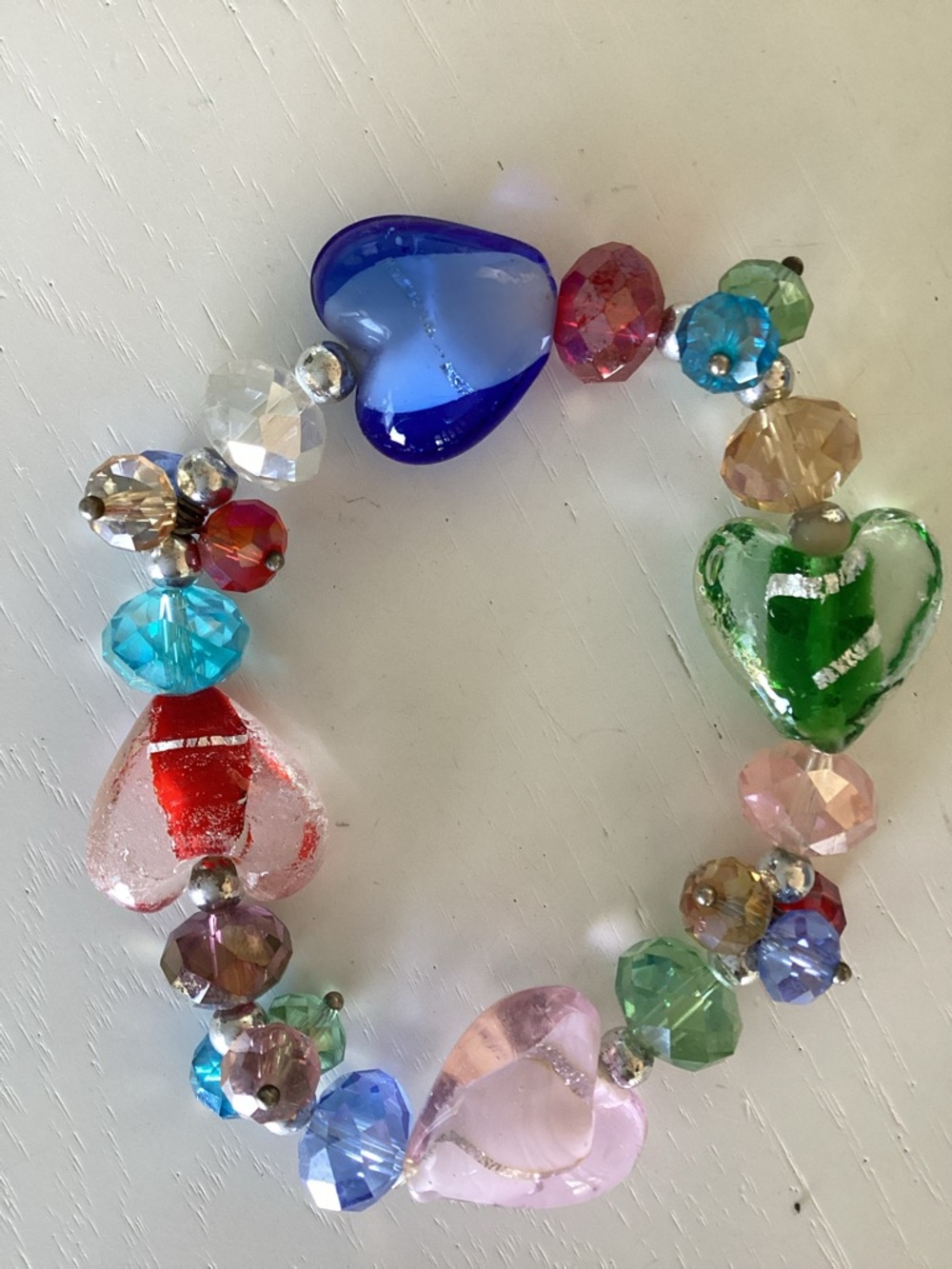 Colorful Heart Bead Stretch Bracelet - Multicolor